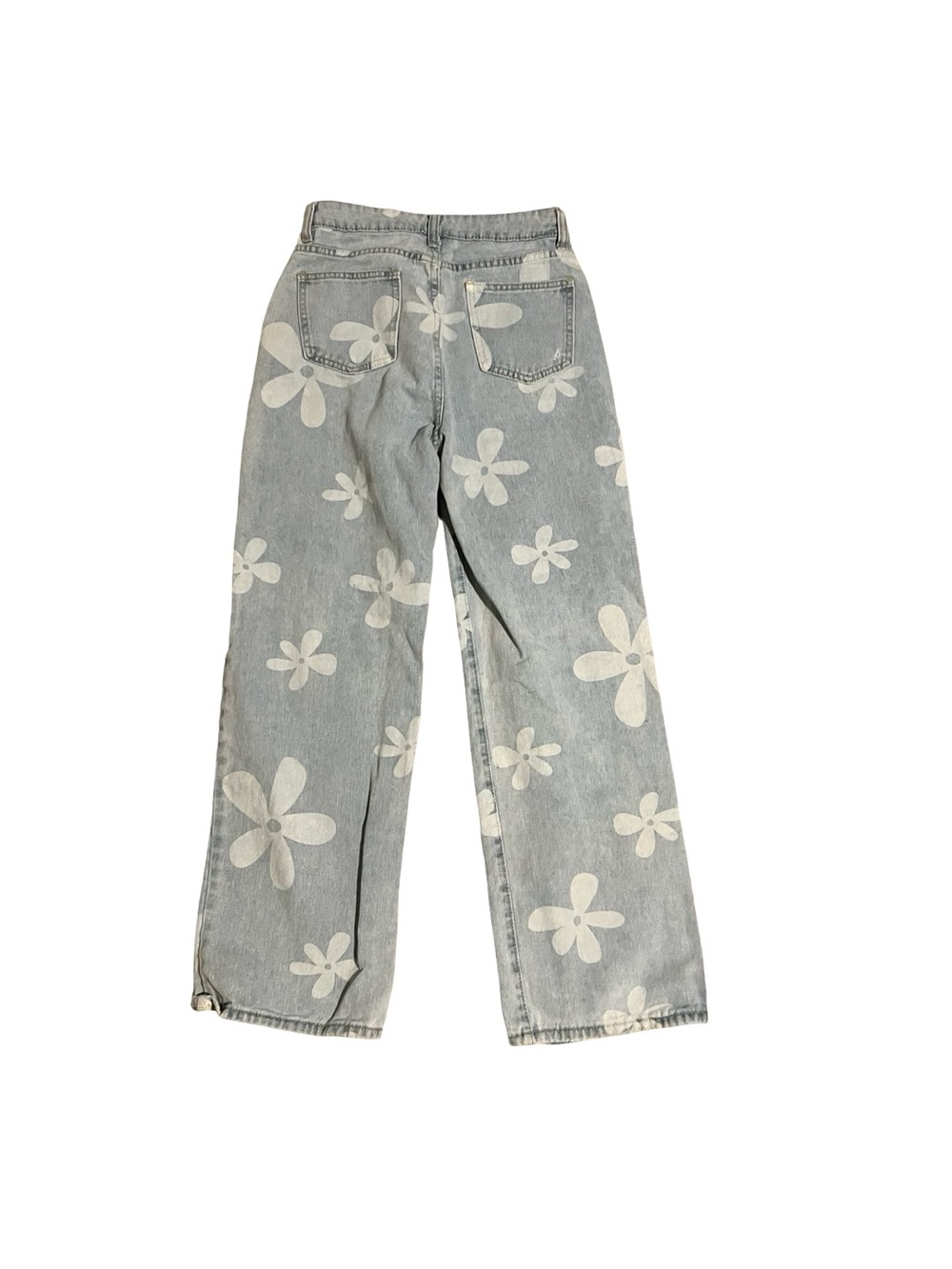 Y2K Daisy Print Wide Leg Jeans Size 4 Light Wash Floral Denim Pants - Picture 3 of 3